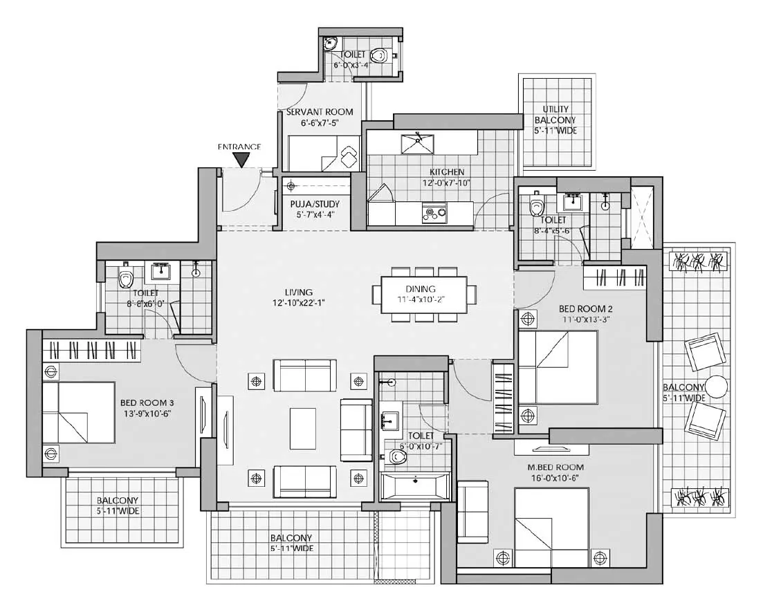 M3M Altitude Sector 65 Gurgaon 3 BHK Floor Plan