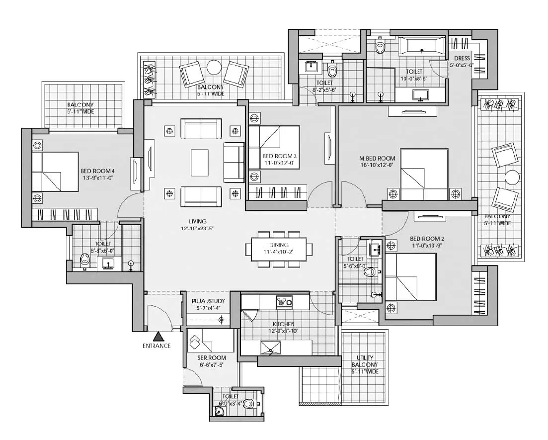 M3M Altitude Sector 65 Gurgaon 4 BHK Floor Plan